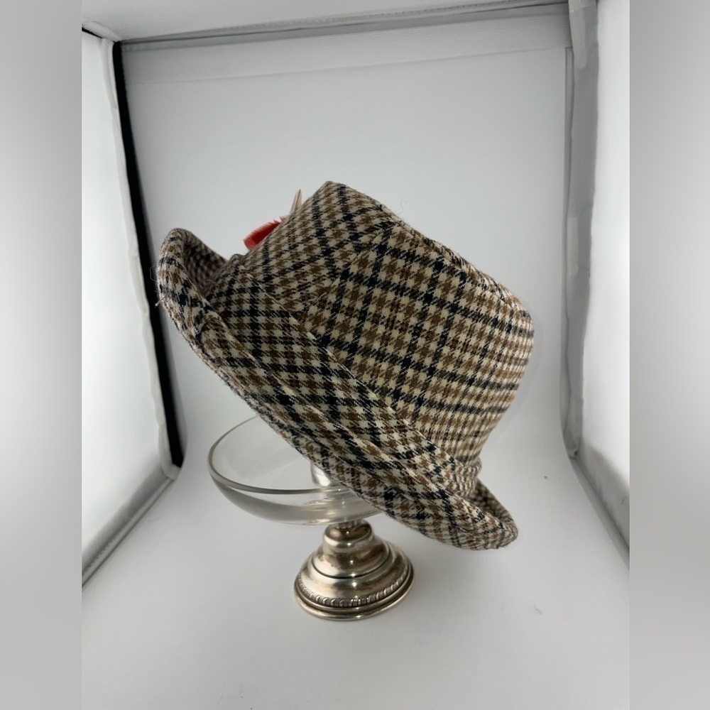 Pendleton Men's Size 7 1/4 Fedora Hat Cap houndstooth Pure Virgin Wool Feather   - Picture 6 of 8